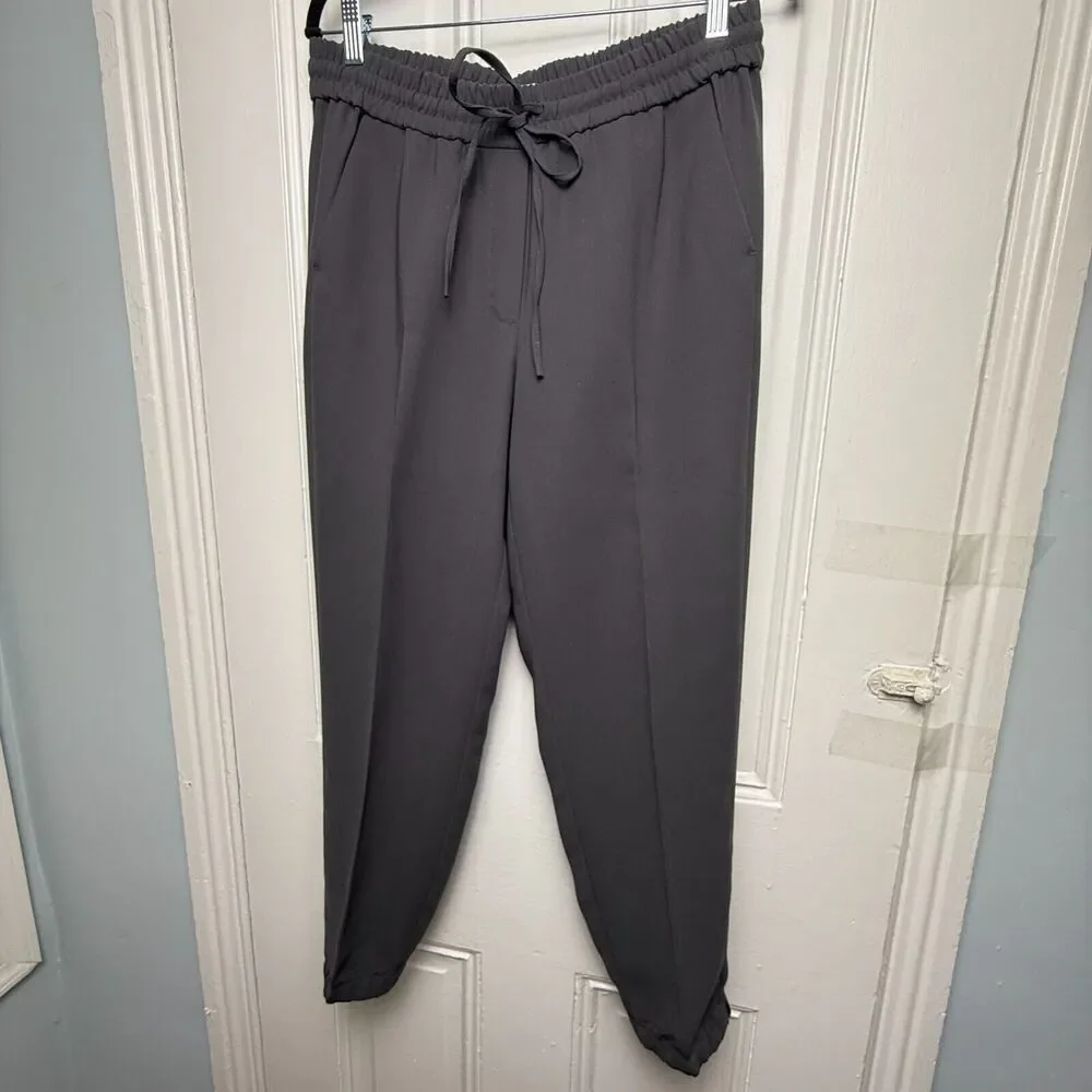 J Crew Pants Womens 8 Gray Pleated Tapered Leg Drawstring Elastic Waist Preppy